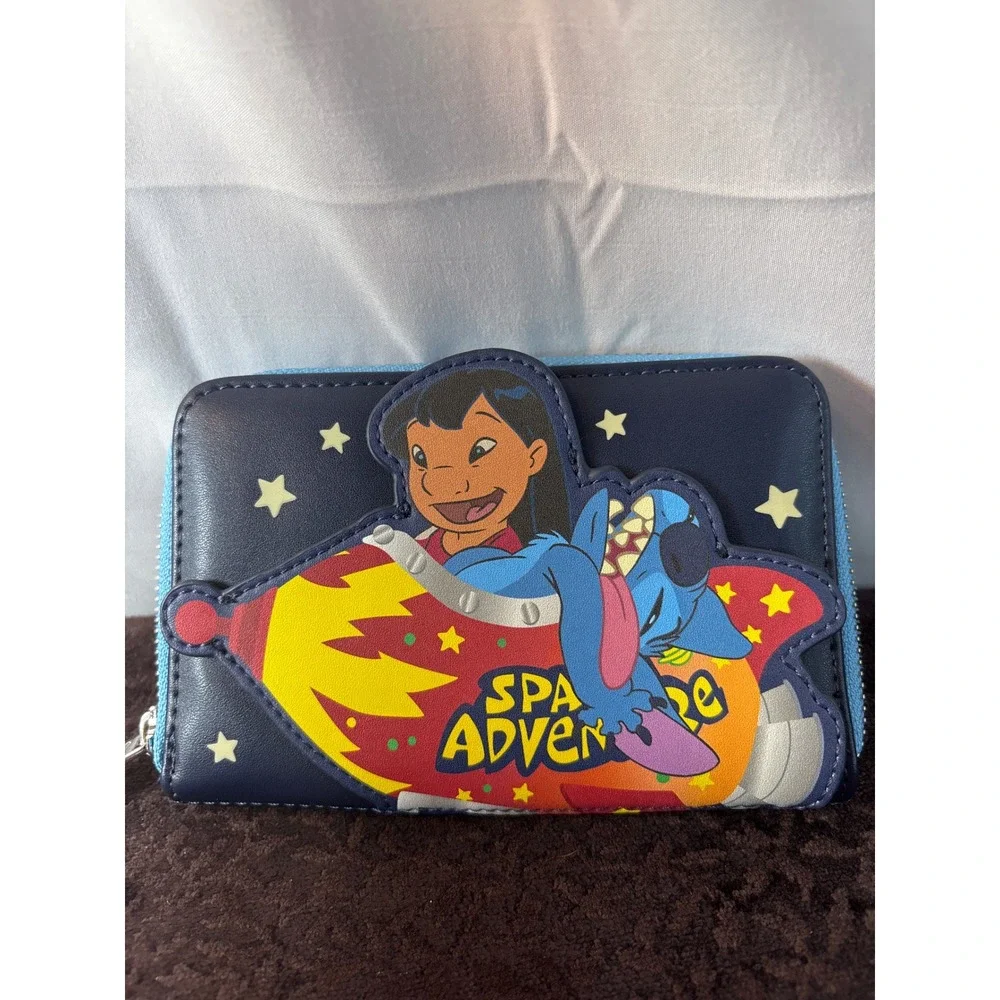Disney Loungefly Lilo and Stitch Space Adventure Zip Wallet Navy Blue‎ Kids